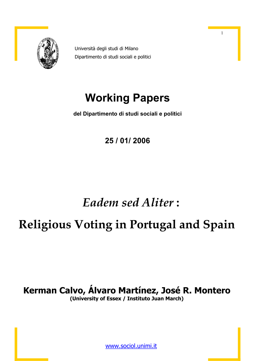 PDF) Eadem sed Aliter : Religious Voting in Portugal and Spain