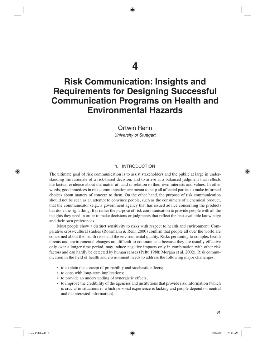 Pdf 81 4 Risk Communication Insights And Requirements For Designing Successful Communication Programs On Health And Environmental Hazards