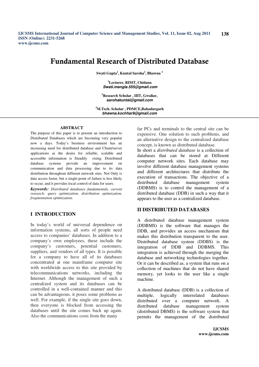distributed database research papers pdf