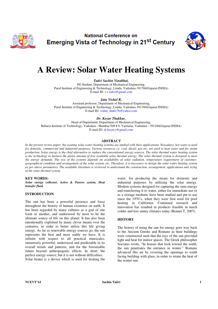 solar water heater research paper