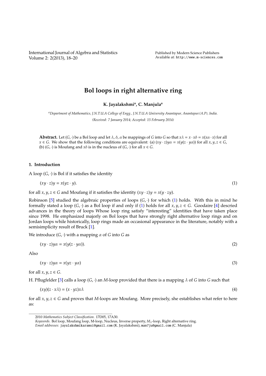 Pdf Bol Loops In Right Alternative Ring