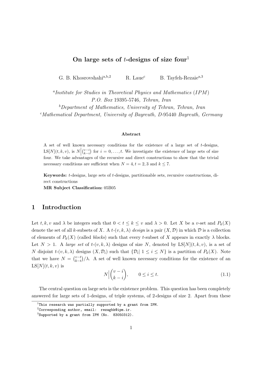 Pdf On Large Sets Of T Design Of Size Four