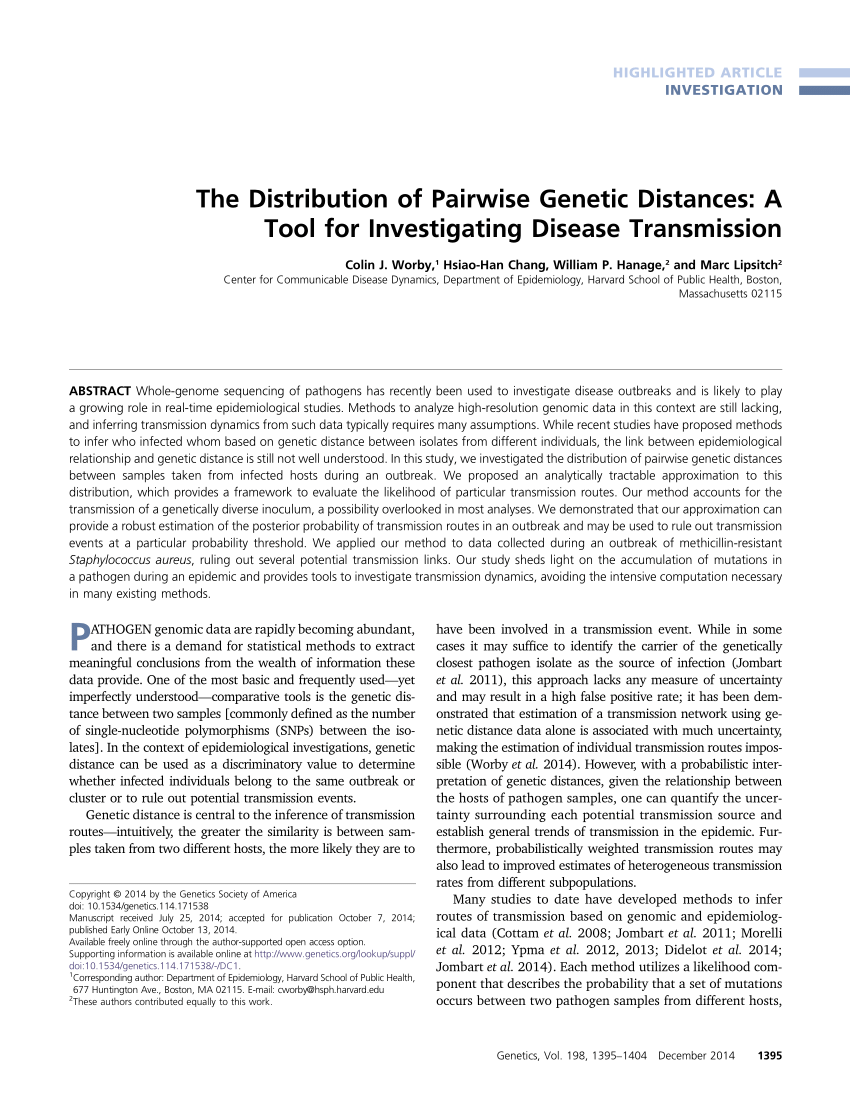 PDF) The Distribution of Pairwise Genetic Distances: A Tool for 