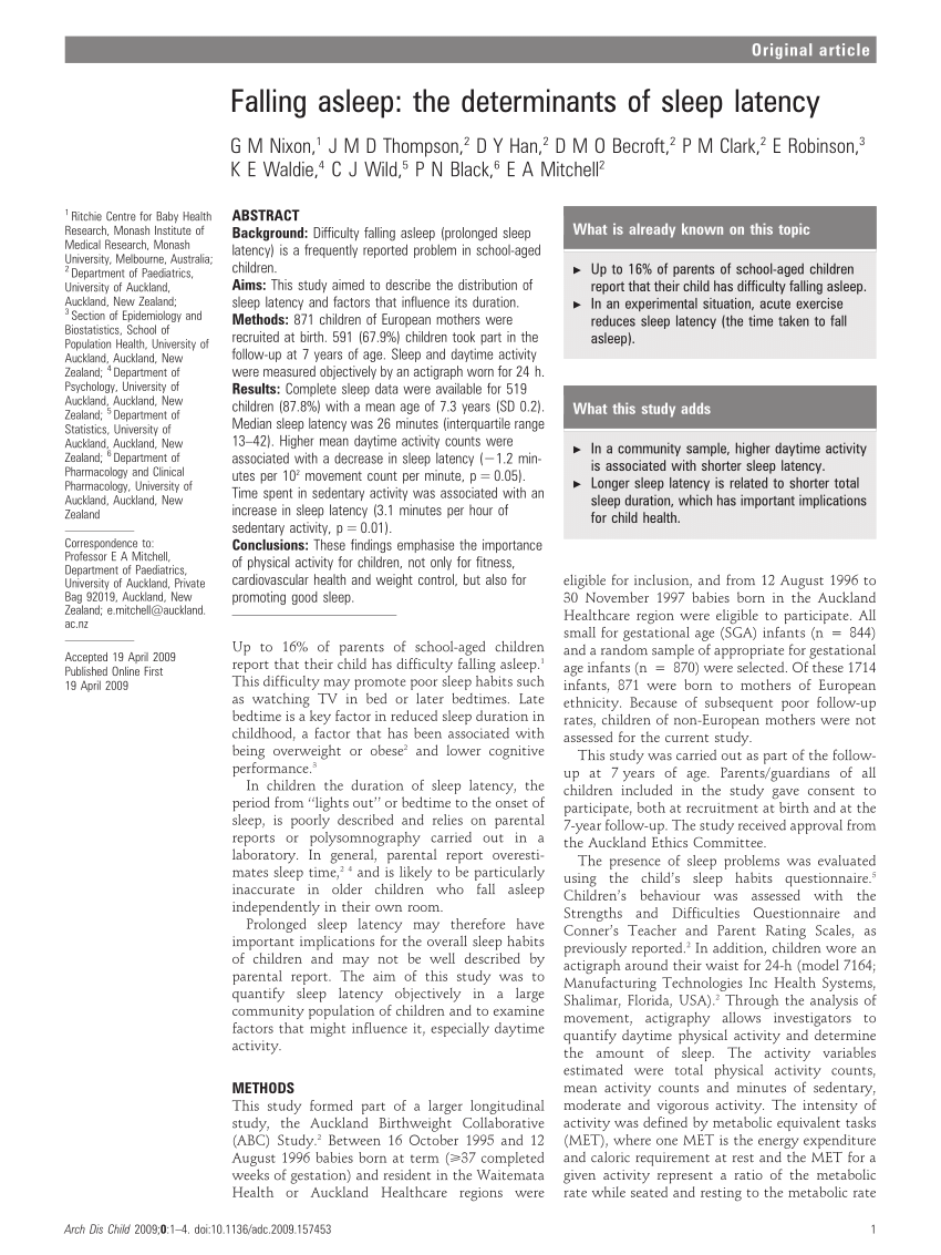 Pdf Falling Asleep The Determinants Of Sleep Latency