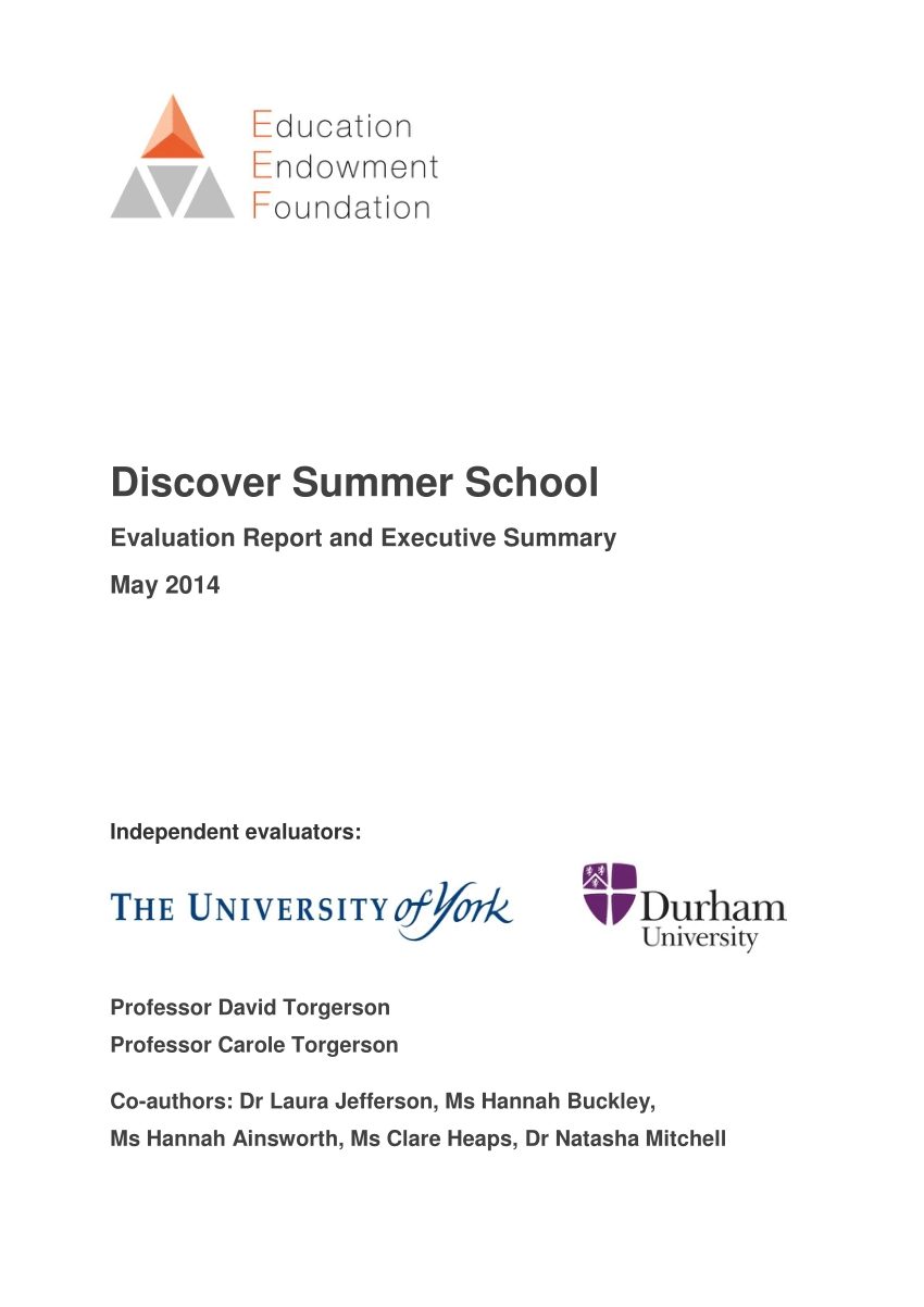 (PDF) Discover Summer School Evaluation Report and Executive Summary