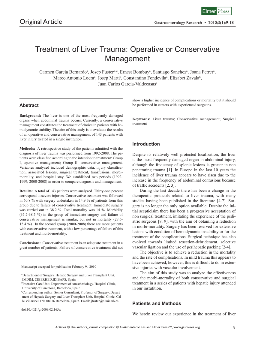 pdf treatment of liver trauma operative or conservative management