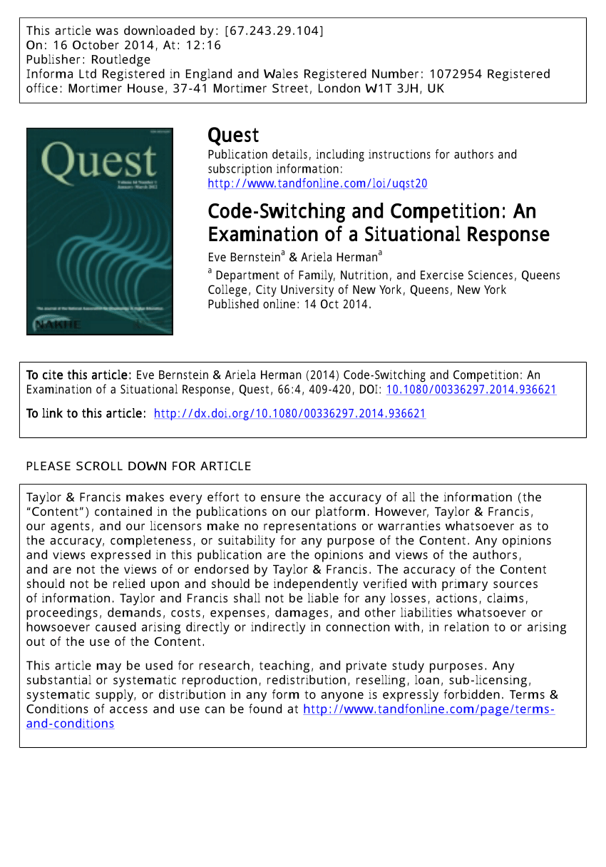 Pdf Code Switching And Competition An Examination Of A Situational Response