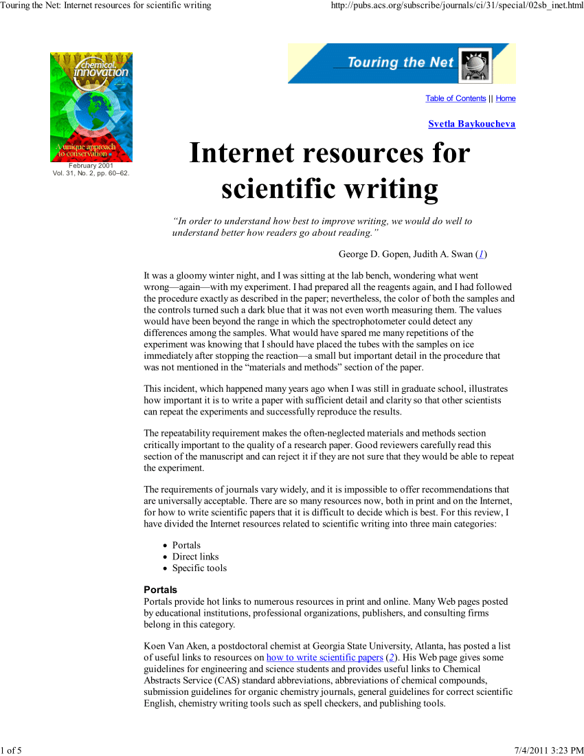 Pdf Internet Resources For Scientific Writing