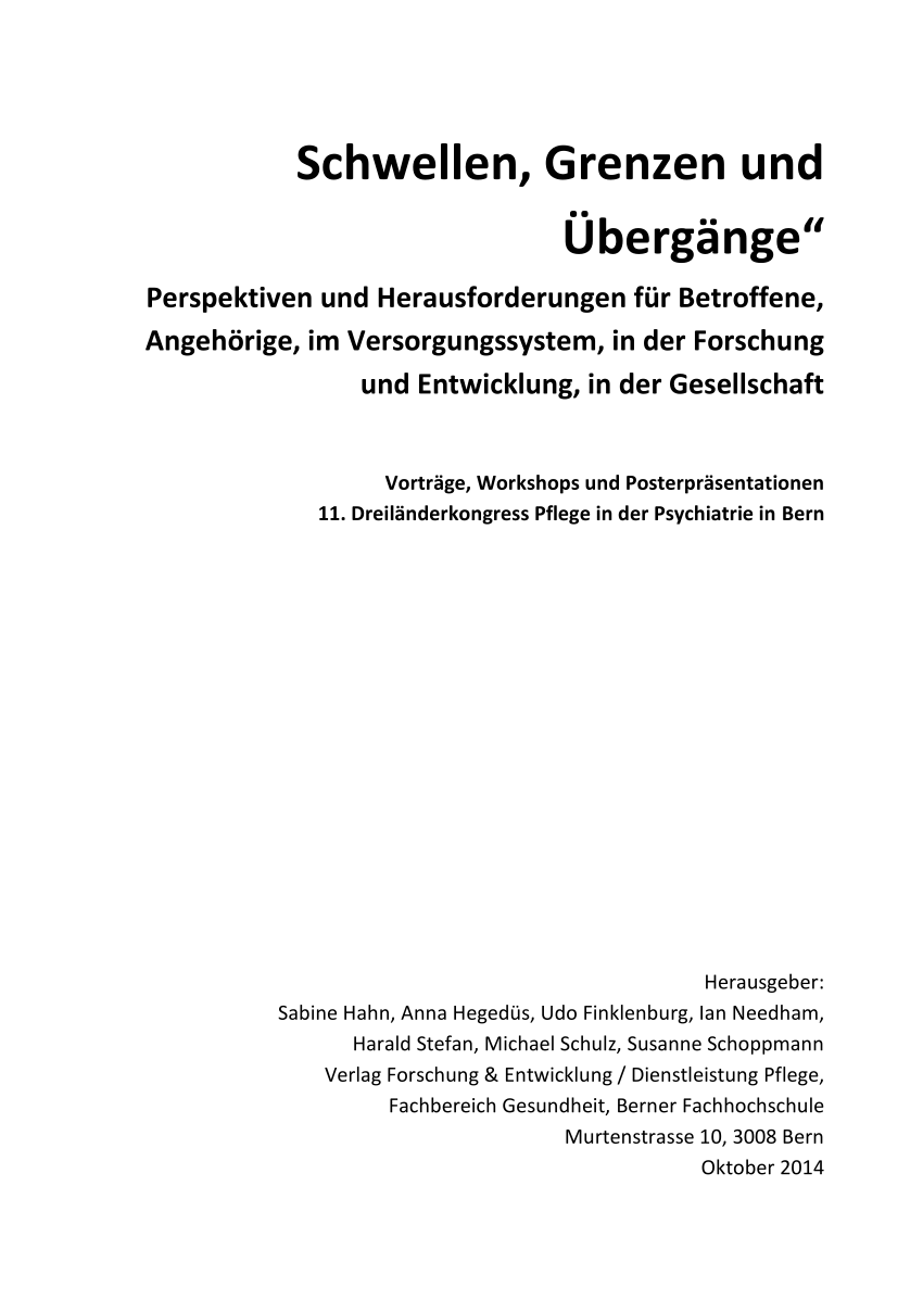 PDF "Schwellen Grenzen und übergänge“ Perspektiven und Herausforderungen für Betroffene Angehörige im Versorgungssystem in der Forschung und