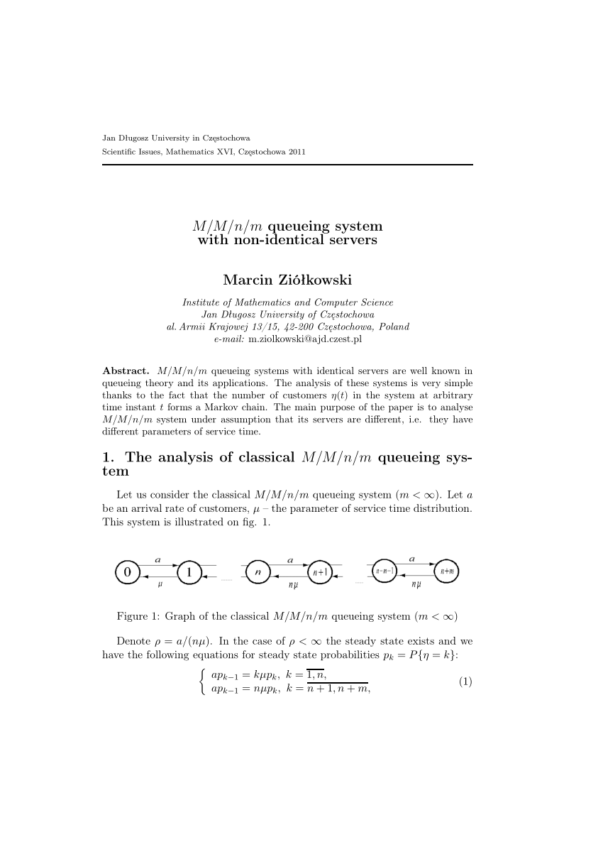 PDF) M/M/n/m queueing systems with non-identical servers