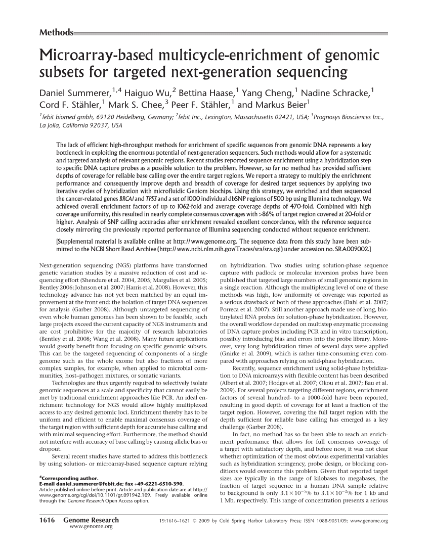 PDF) Microarray-based multicycle-enrichment of genomic subsets for ...