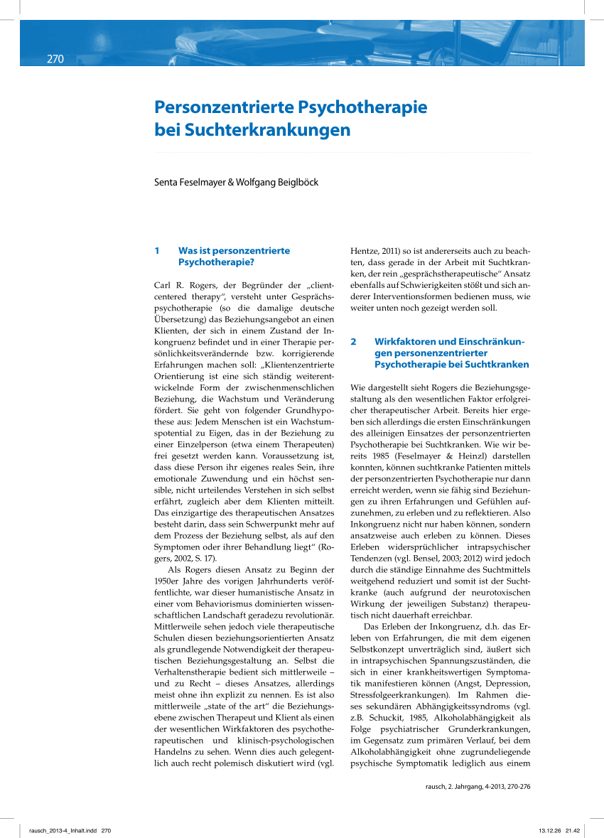 Pdf Personenzentrierte Psychotherapie Bei Suchterkrankungen - 