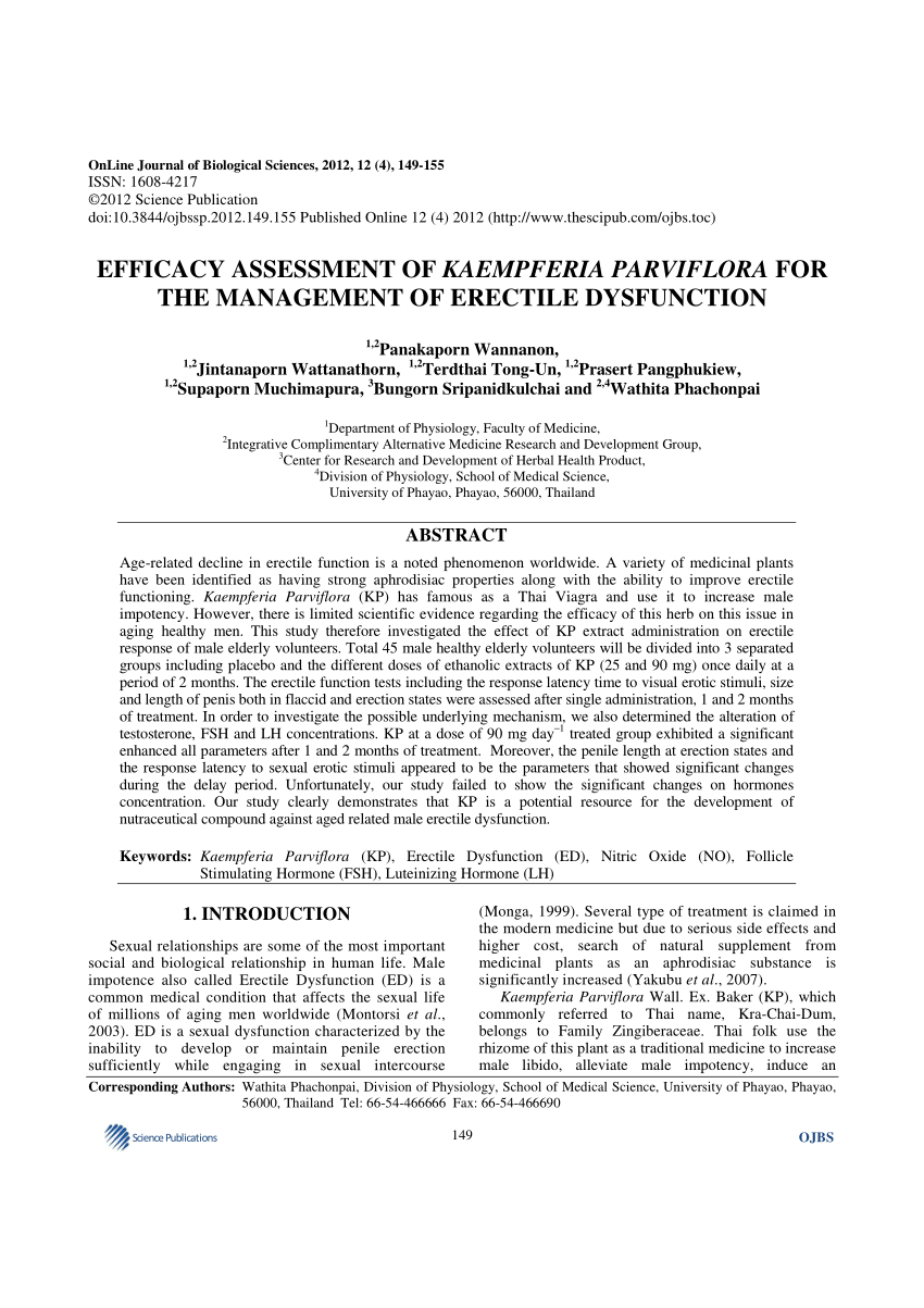 PDF Efficacy assessment of Kaempferia Parviflora for the