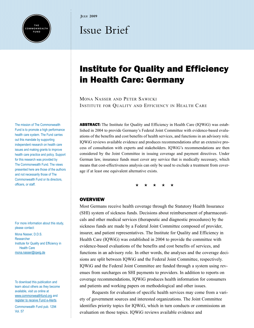 Pdf Institute For Quality And Efficiency In Health Care Germany