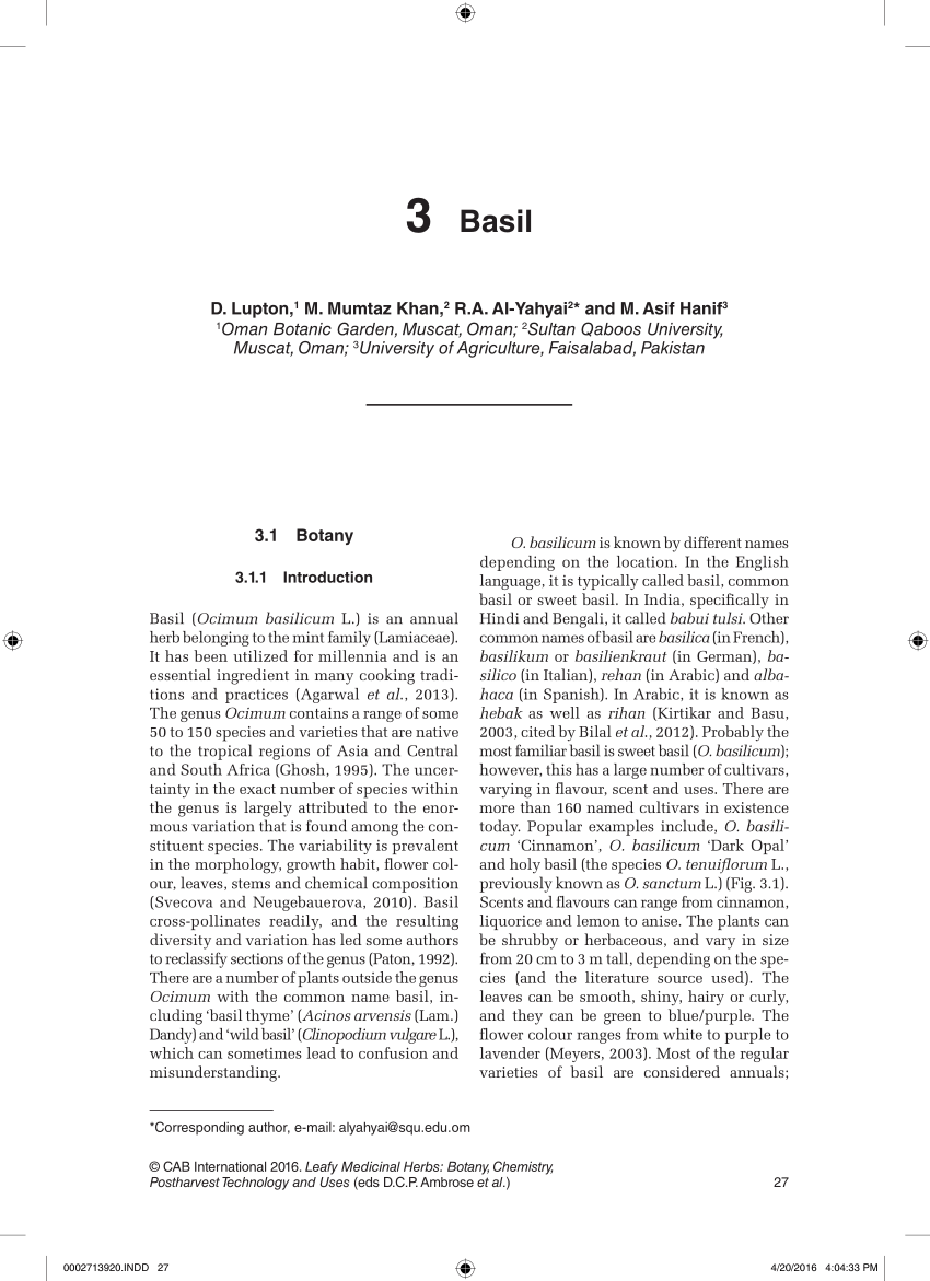 PDF Basil A natural source of antioxidants and neutraceuticals