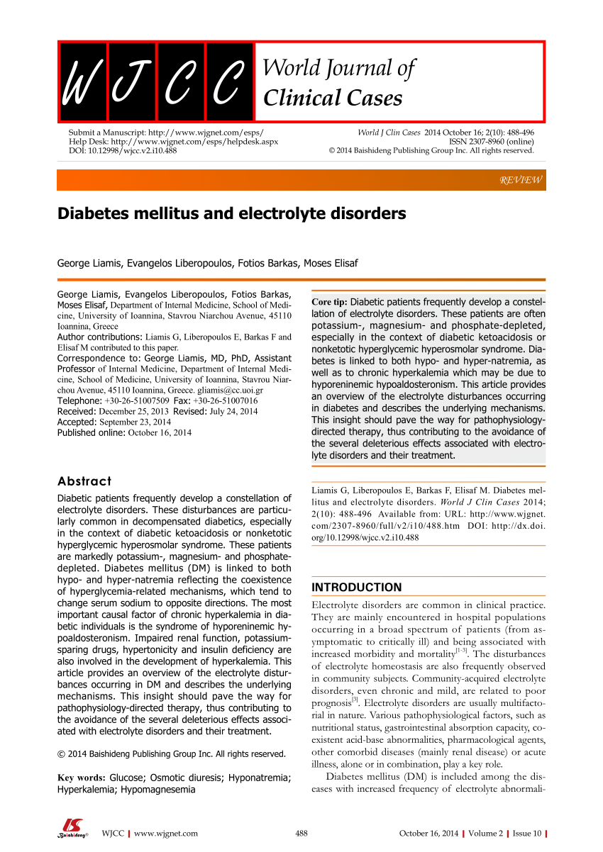 Pdf Diabetes Mellitus And Electrolyte Disorders