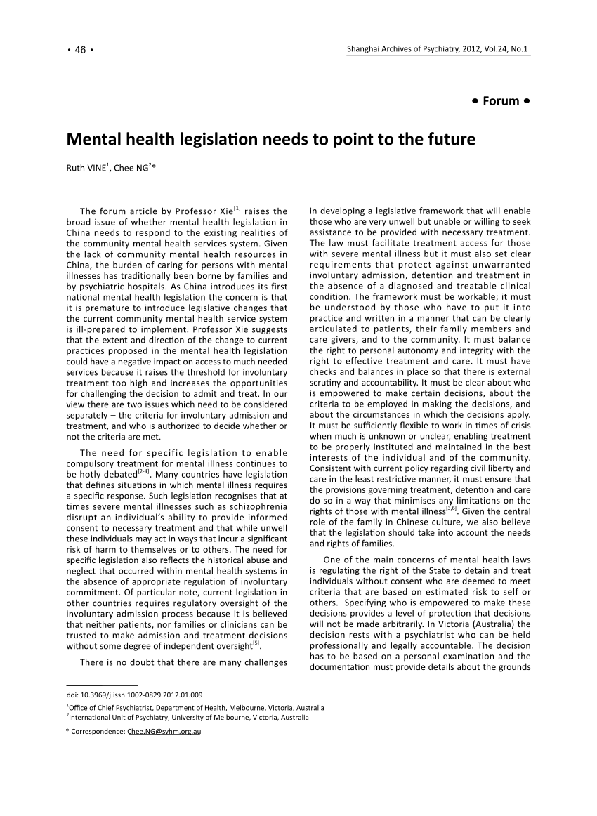 (PDF) Mental health legislation needs to point to the future