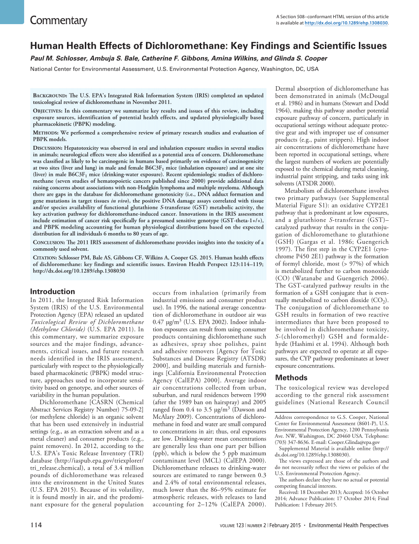 Pdf Human Health Effects Of Dichloromethane Key Findings And Scientific Issues