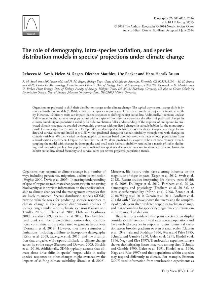 Pdf The Role Of Demography Intra Species Variation And Species