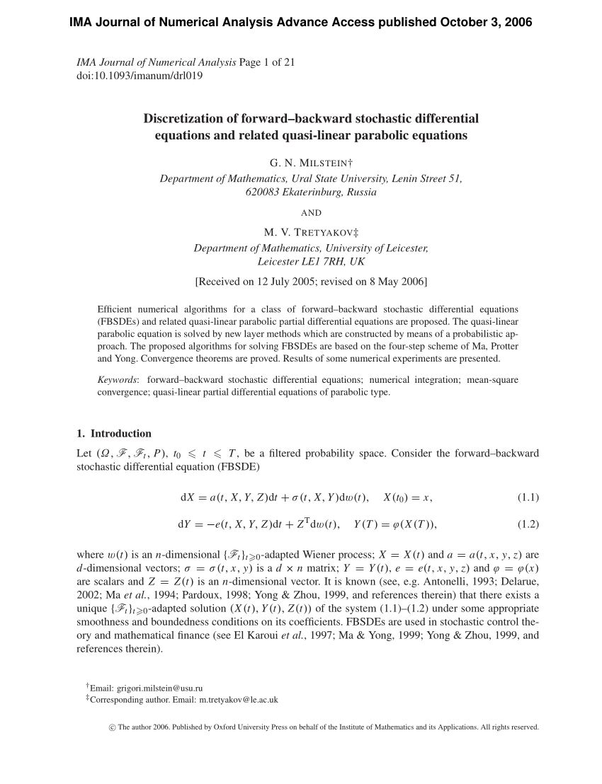 PDF) Discretization of forward-backward stochastic differential ...