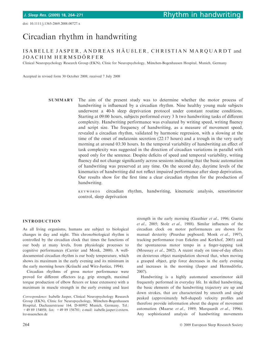 Pdf Circadian Rhythm In Handwriting