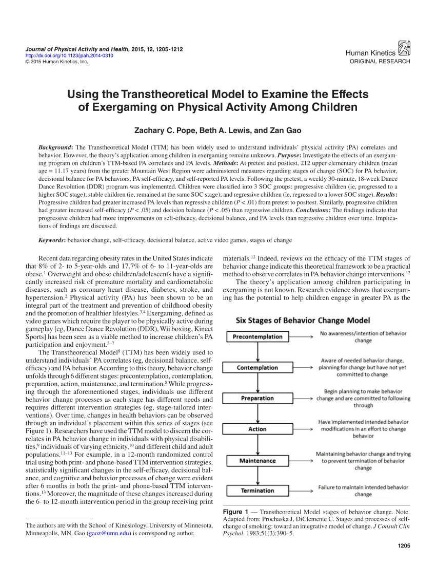 PDF) Using the Transtheoretical Model to Examine the Effects of