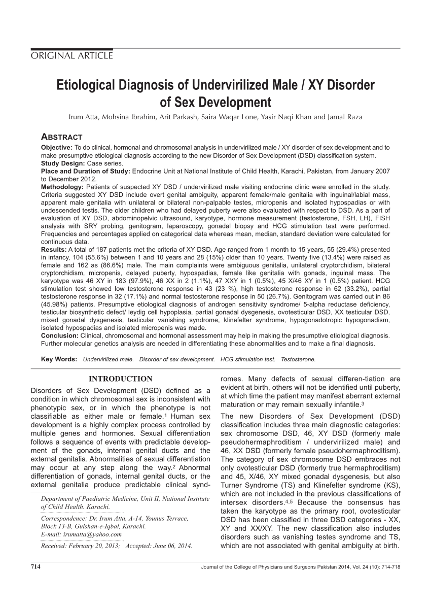 Pdf Etiological Diagnosis Of Undervirilized Male Xy Disorder Of Sex