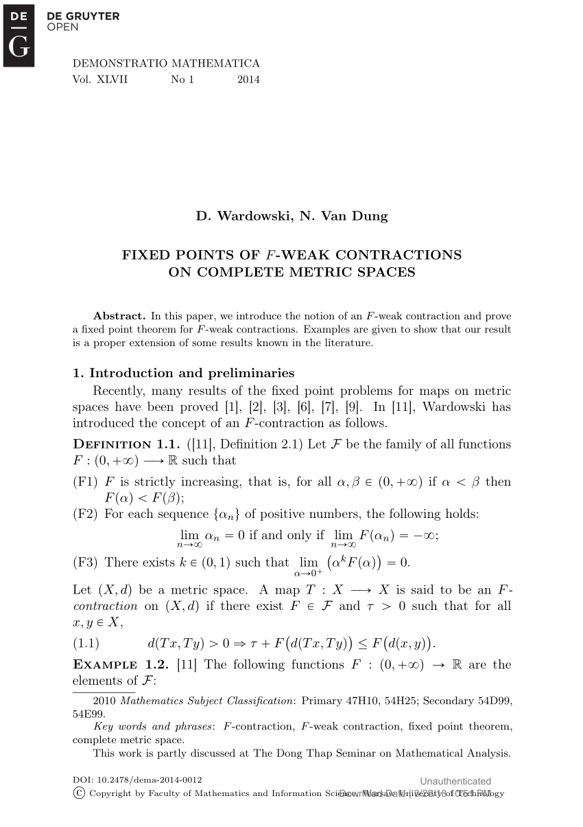 Pdf Fixed Points Of F Weak Contractions On Complete Metric Spaces
