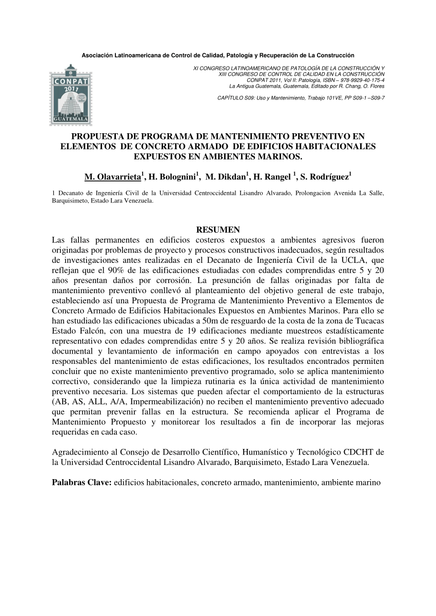 Pdf Propuesta De Programa De Mantenimiento Preventivo En Elementos De Concreto Armado De Edificios Habitacionales Expuestos En Ambientes