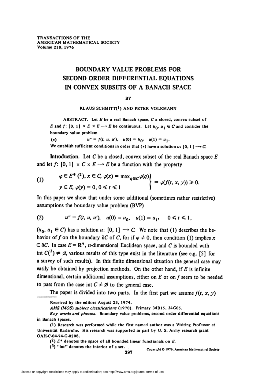 Pdf Boundary Value Problems For Second Order Differential Equations In Convex Subsets Of A Banach Space