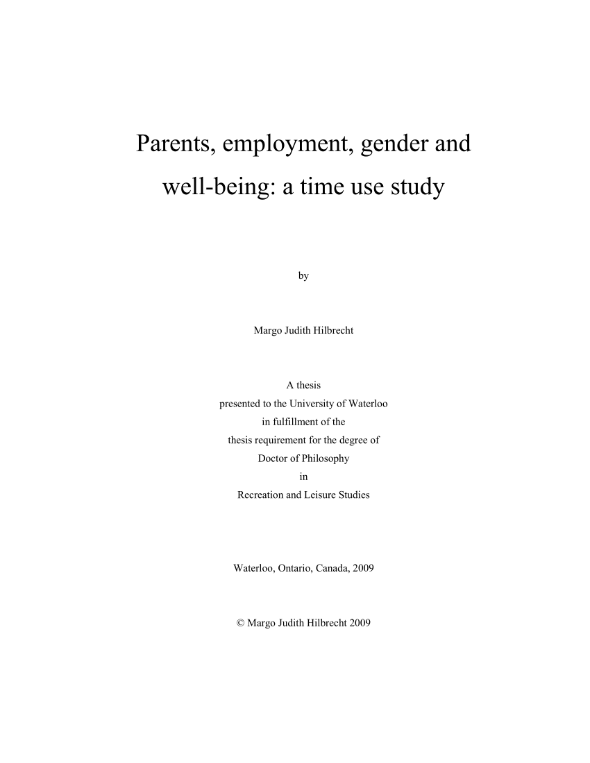 PDF) Parents, Employment, Gender and Well-Being: A Time Use Study