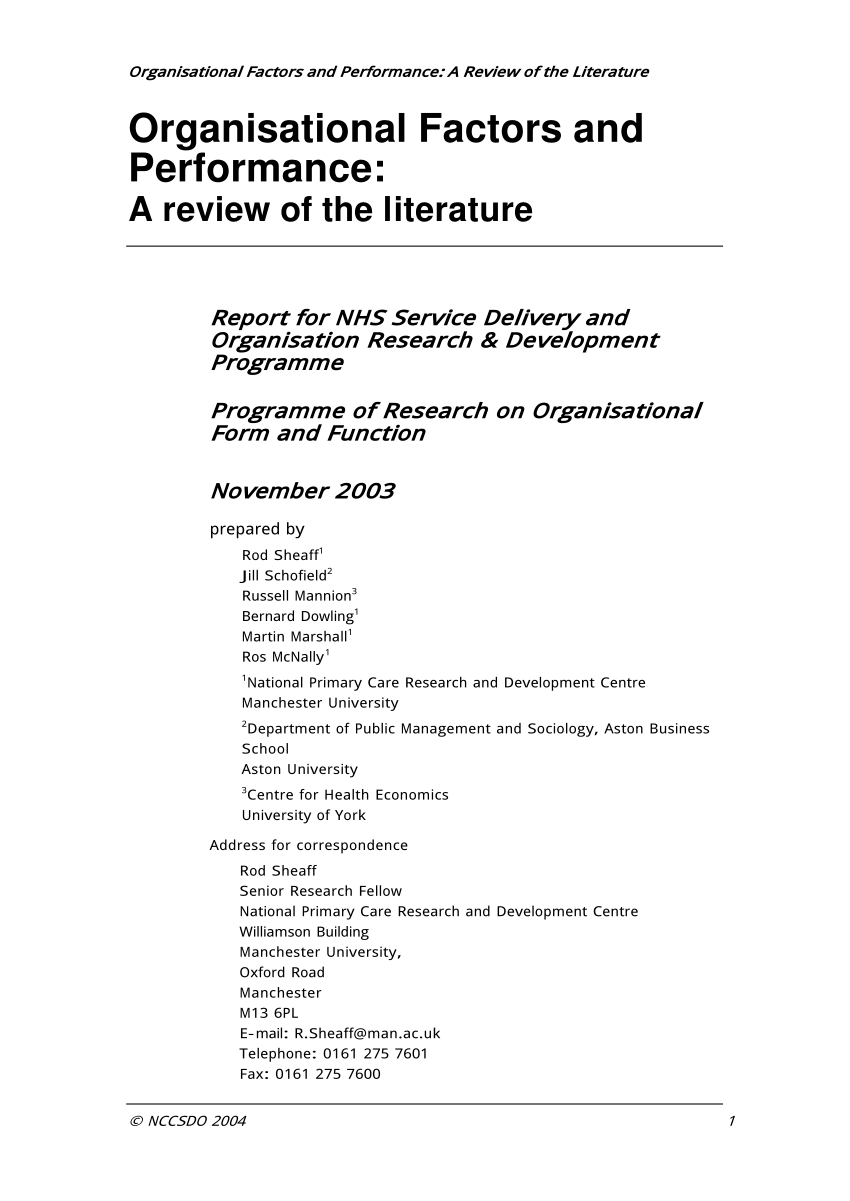 literature review on organisational performance