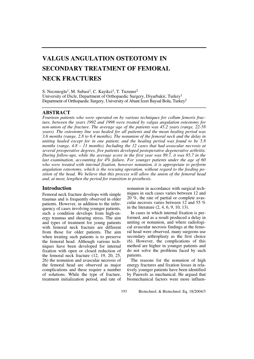 PDF) Valgus Angulation Osteotomy in Secondary Treatment of Femoral ...
