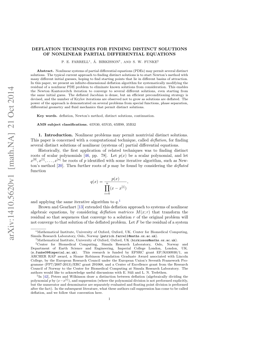 Pdf Deflation Techniques For Finding Distinct Solutions Of Nonlinear Partial Differential Equations