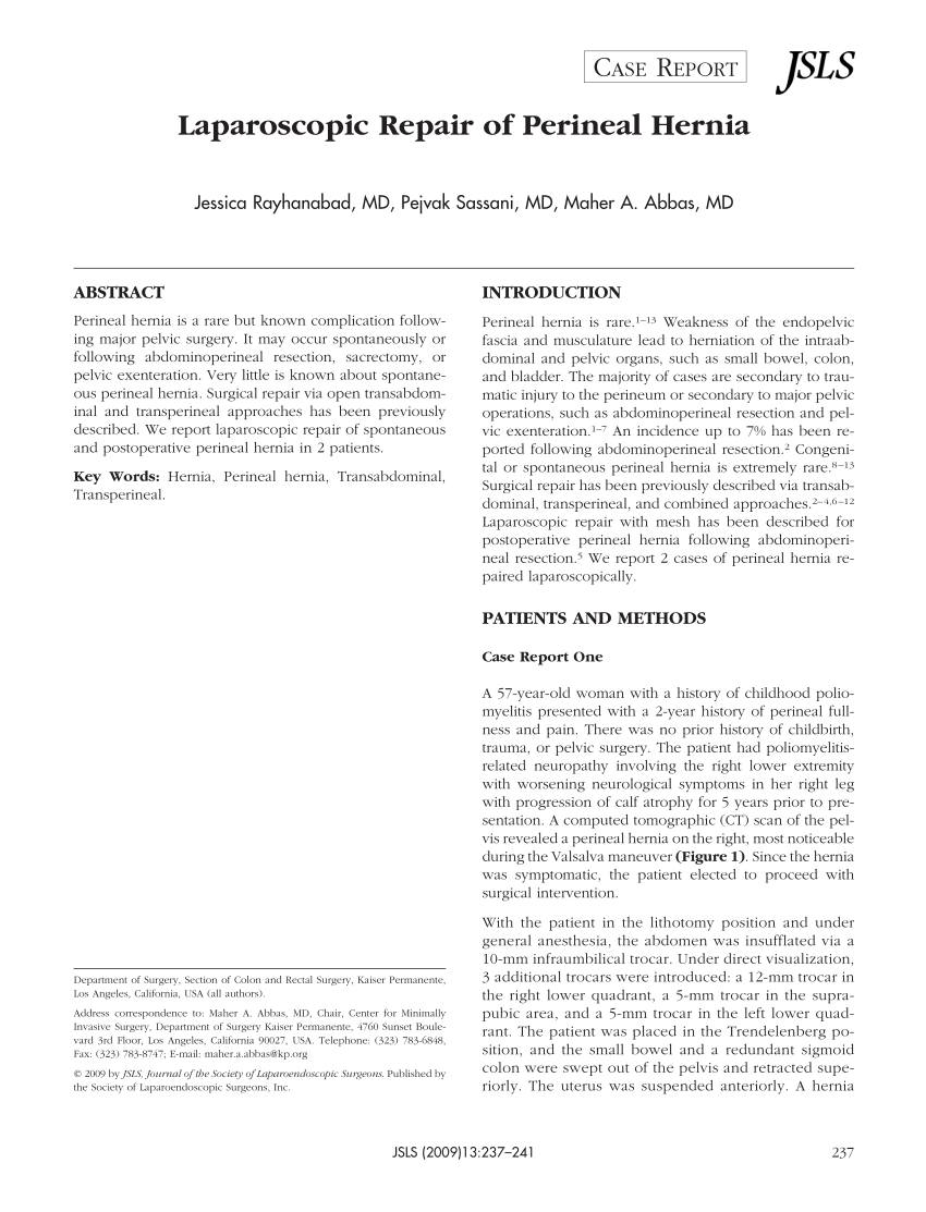 Pdf Laparoscopic Repair Of Perineal Hernia