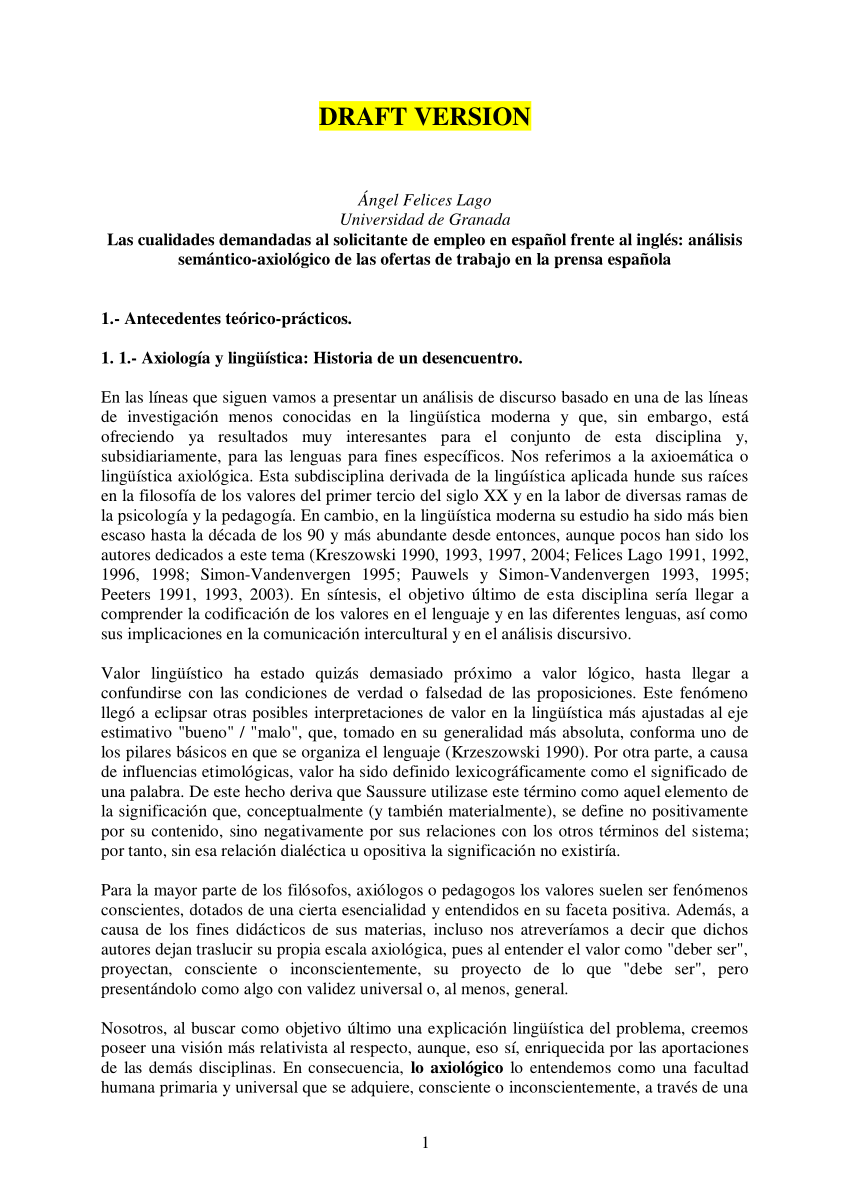 Pdf Las Cualidades Demandadas Al Solicitante De Empleo En Espanol Frente Al Ingles Analisis Semantico Axiologico De Las Ofertas De Trabajo En La Prensa Espanola