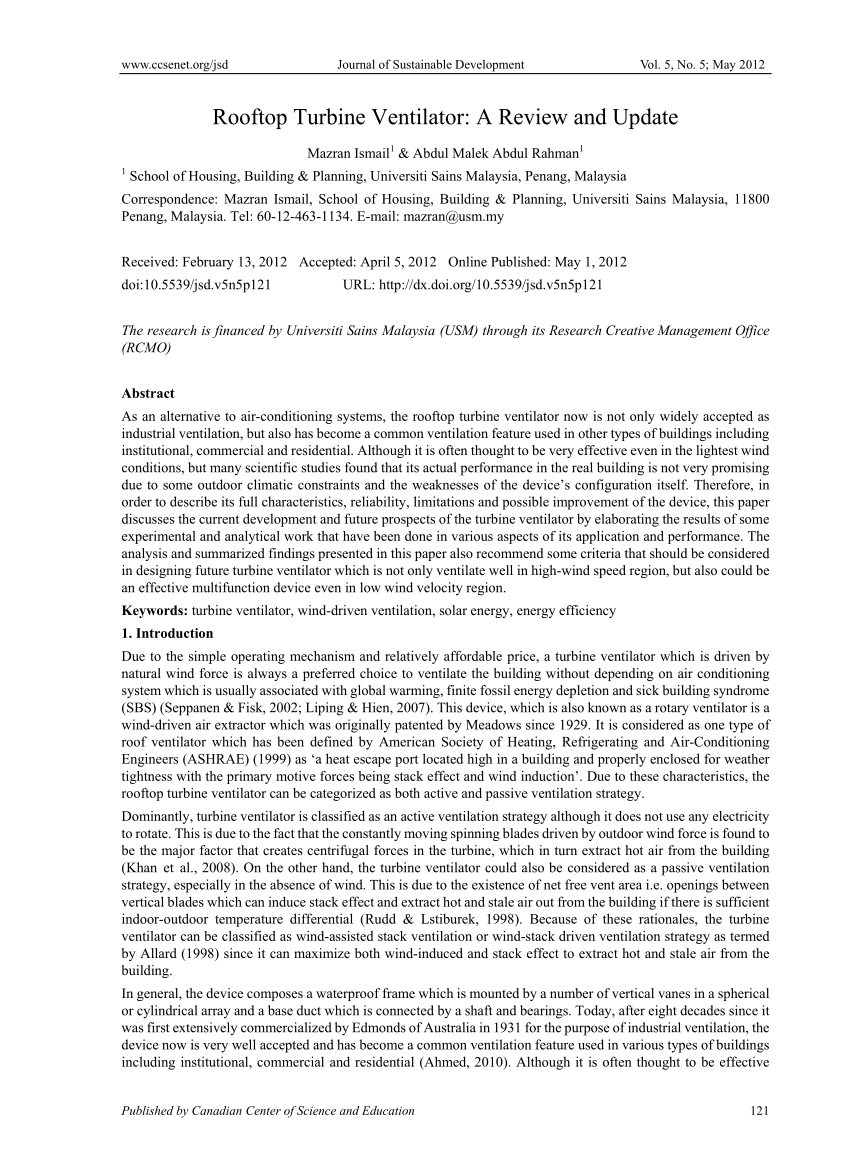 PDF] Rooftop Turbine Ventilator: A Review and Update