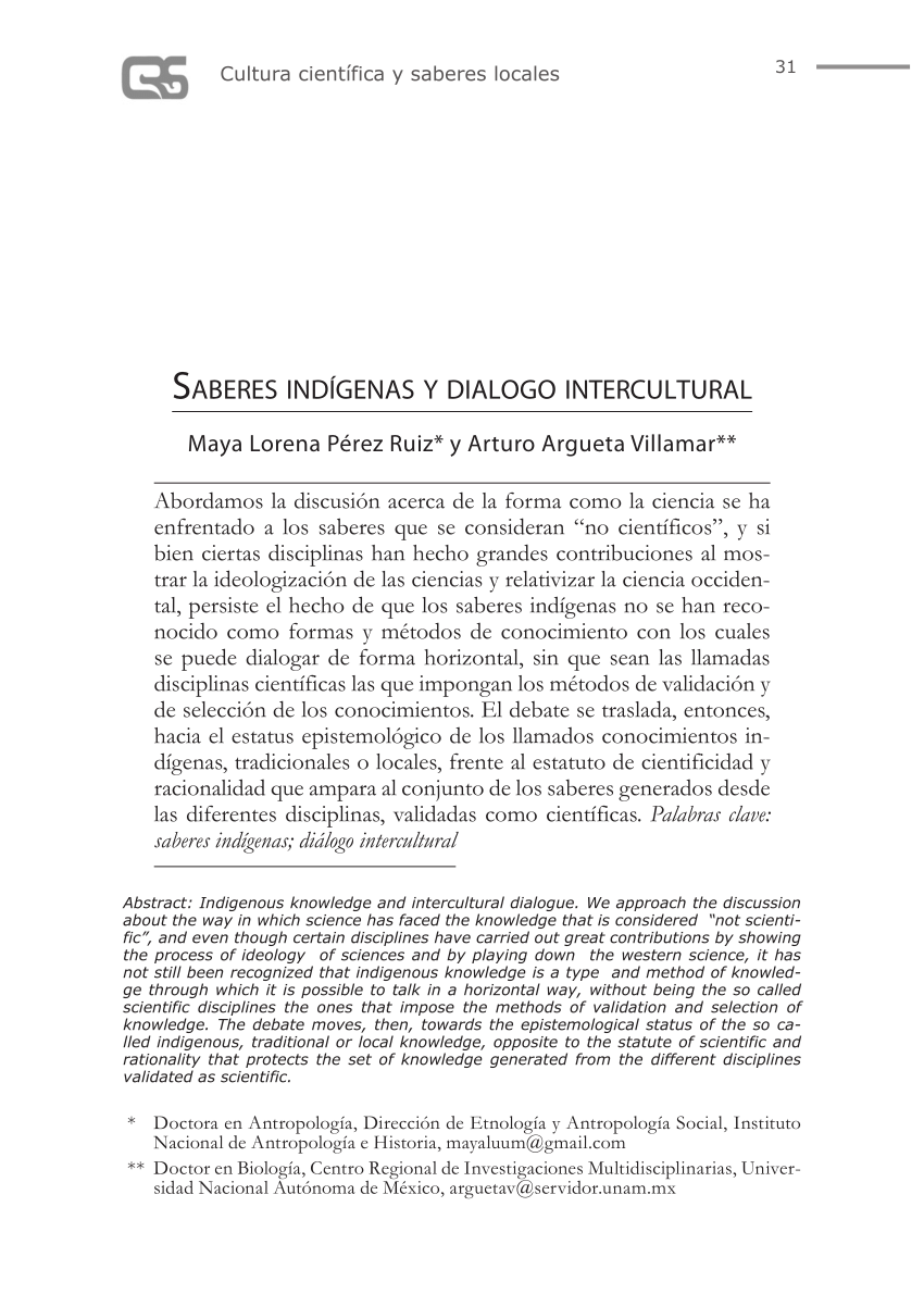 (PDF) SabereS indígenaS y dialogo intercultural