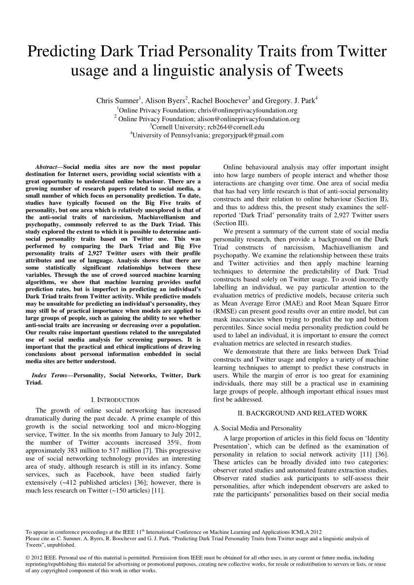 (PDF) Predicting Dark Triad Personality Traits from ...