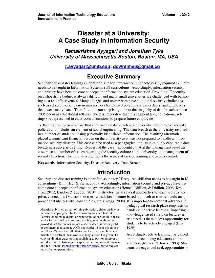 disaster at a university a case study in information security