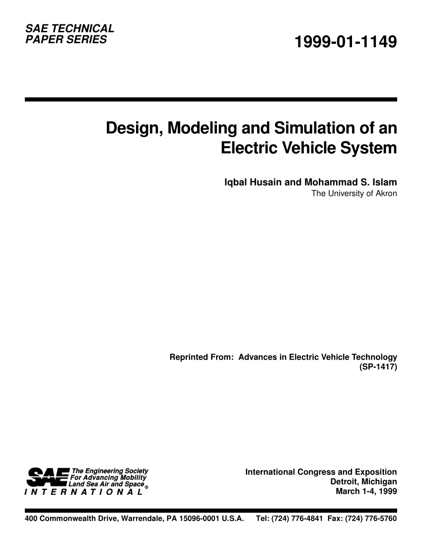 (PDF) Design, Modeling and Simulation of an Electric Vehicle System