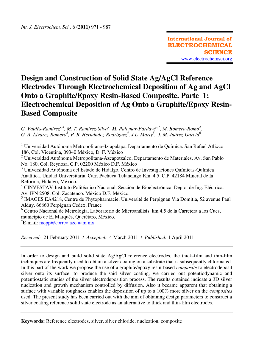 Pdf Design And Construction Of Solid State Ag Agcl Reference Electrodes Through Electrochemical Deposition Of Ag And Agcl Onto A Graphite Epoxy Resin Based Composite Parte 1 Electrochemical Deposition Of Ag Onto A Graphite Epoxy Resin