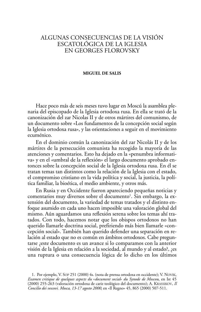 PDF) ALGUNAS CONSECUENCIAS DE LA VISIÓN ESCATOLÓGICA DE LA IGLESIA EN  GEORGES FLOROVSKY