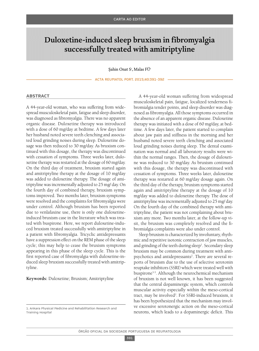 Pdf Duloxetine Induced Sleep Bruxism In Fibromyalgia Successfully Treated With Amitriptyline