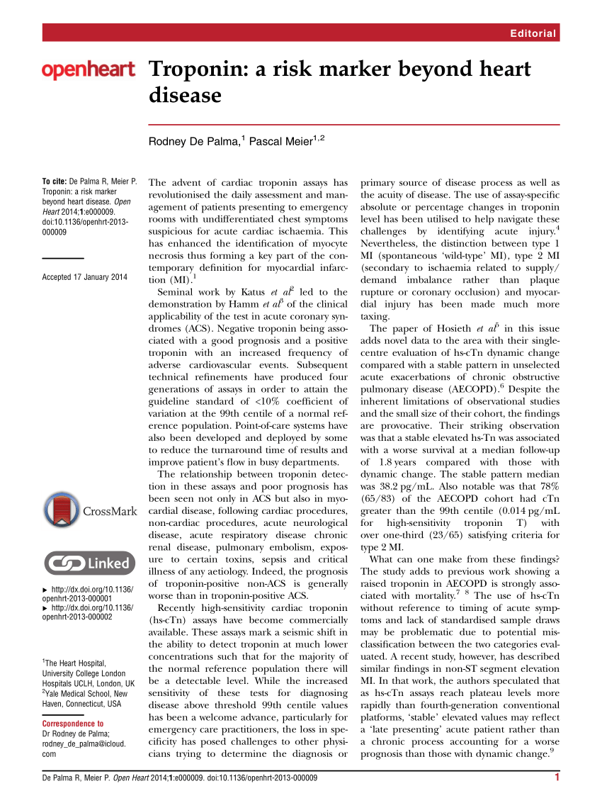 Pdf Troponin A Risk Marker Beyond Heart Disease