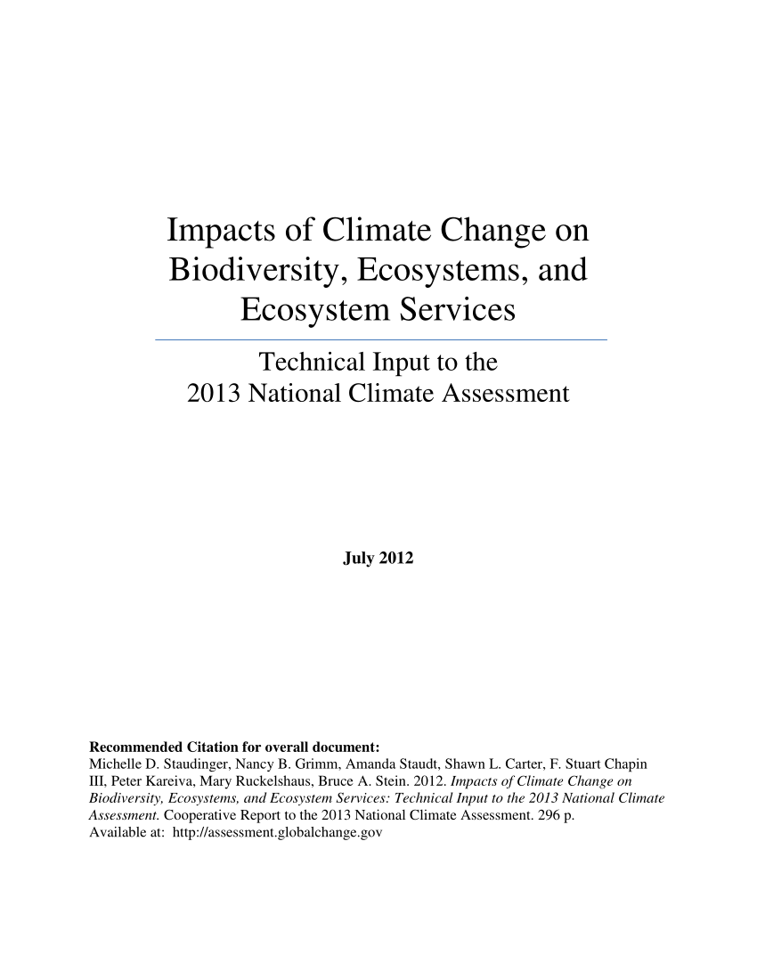 PDF) Climate change, ecosystems, biodiversity and ecosystem services