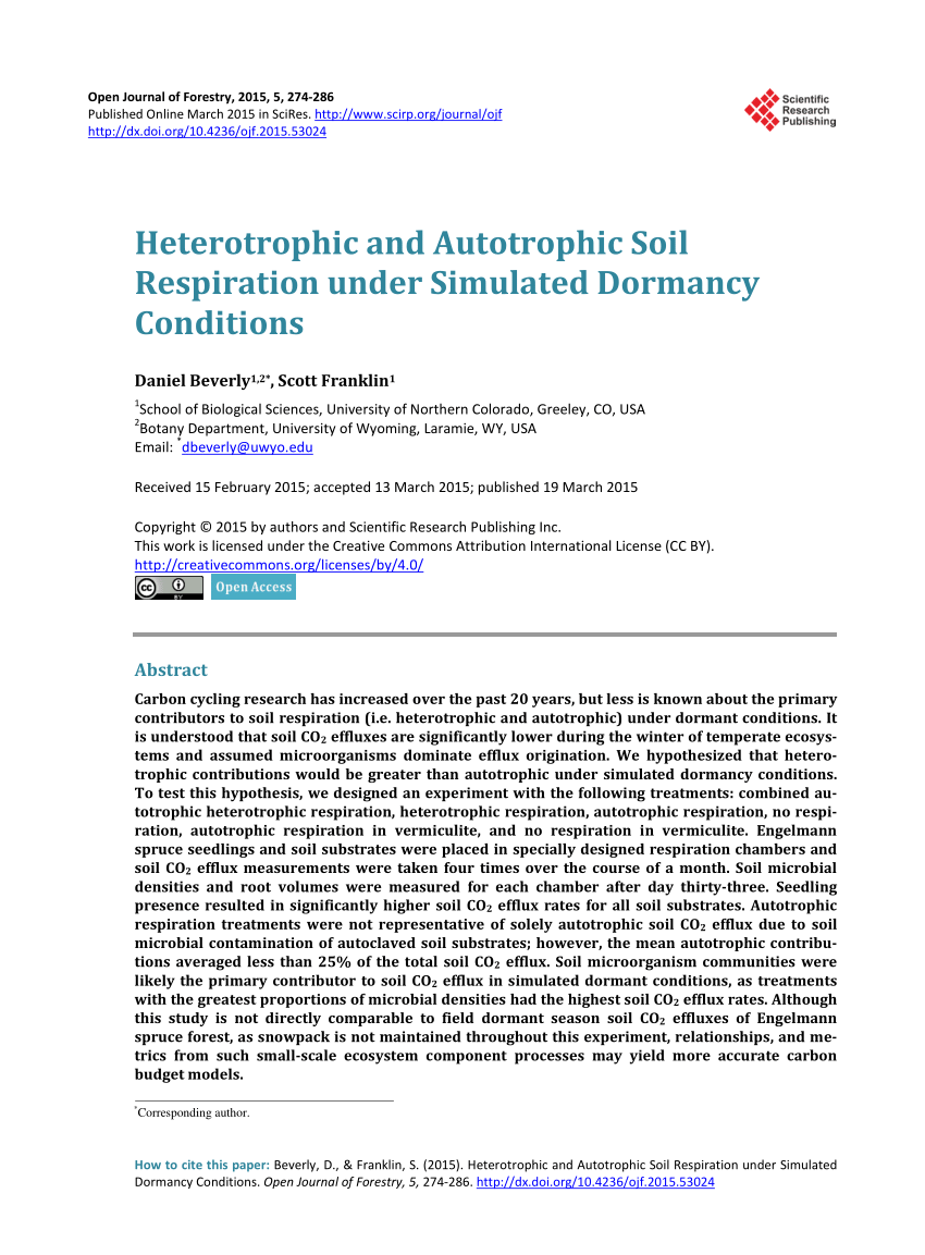 Pdf Separation Of Heterotrophic And Autotrophic Contributions To Soil Co2 Efflux Under Simulated Dormancy Conditions