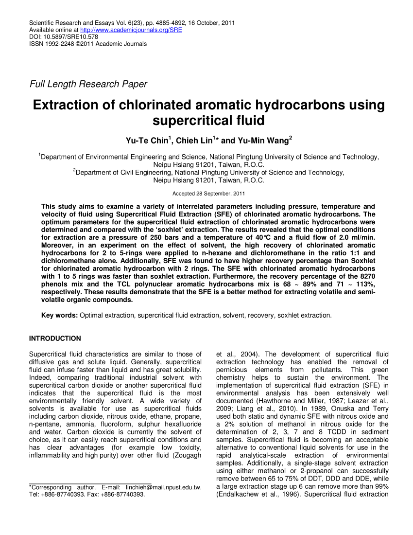 Pdf Extraction Of Chlorinated Aromatic Hydrocarbons Using