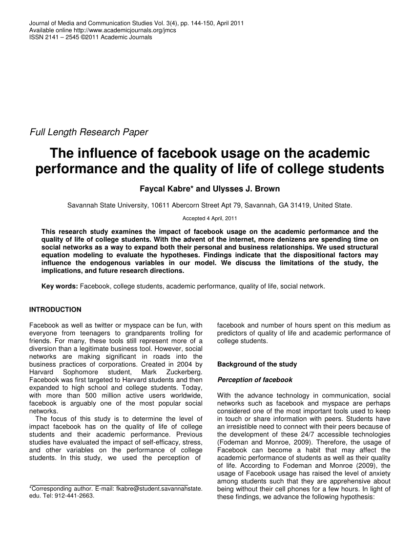 research thesis the impact of facebook usage