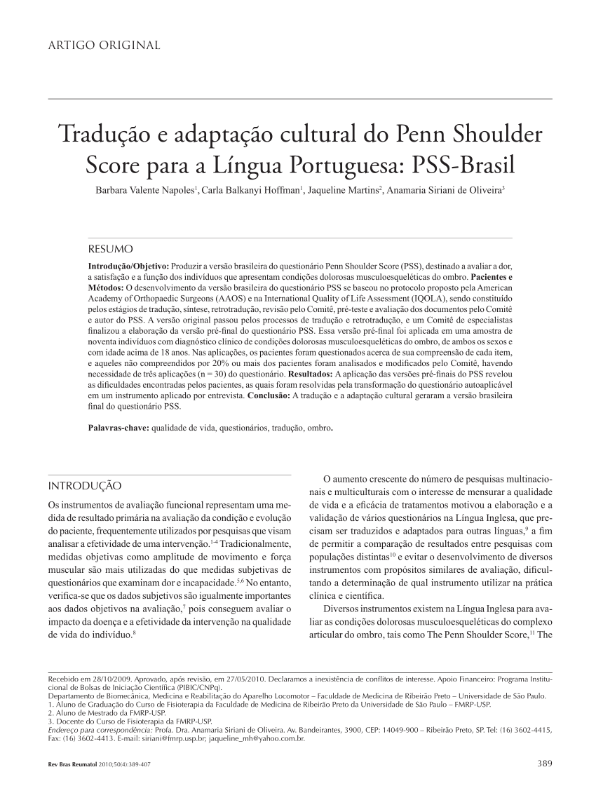 PDF) Tradução e adaptação cultural do Modified-University of